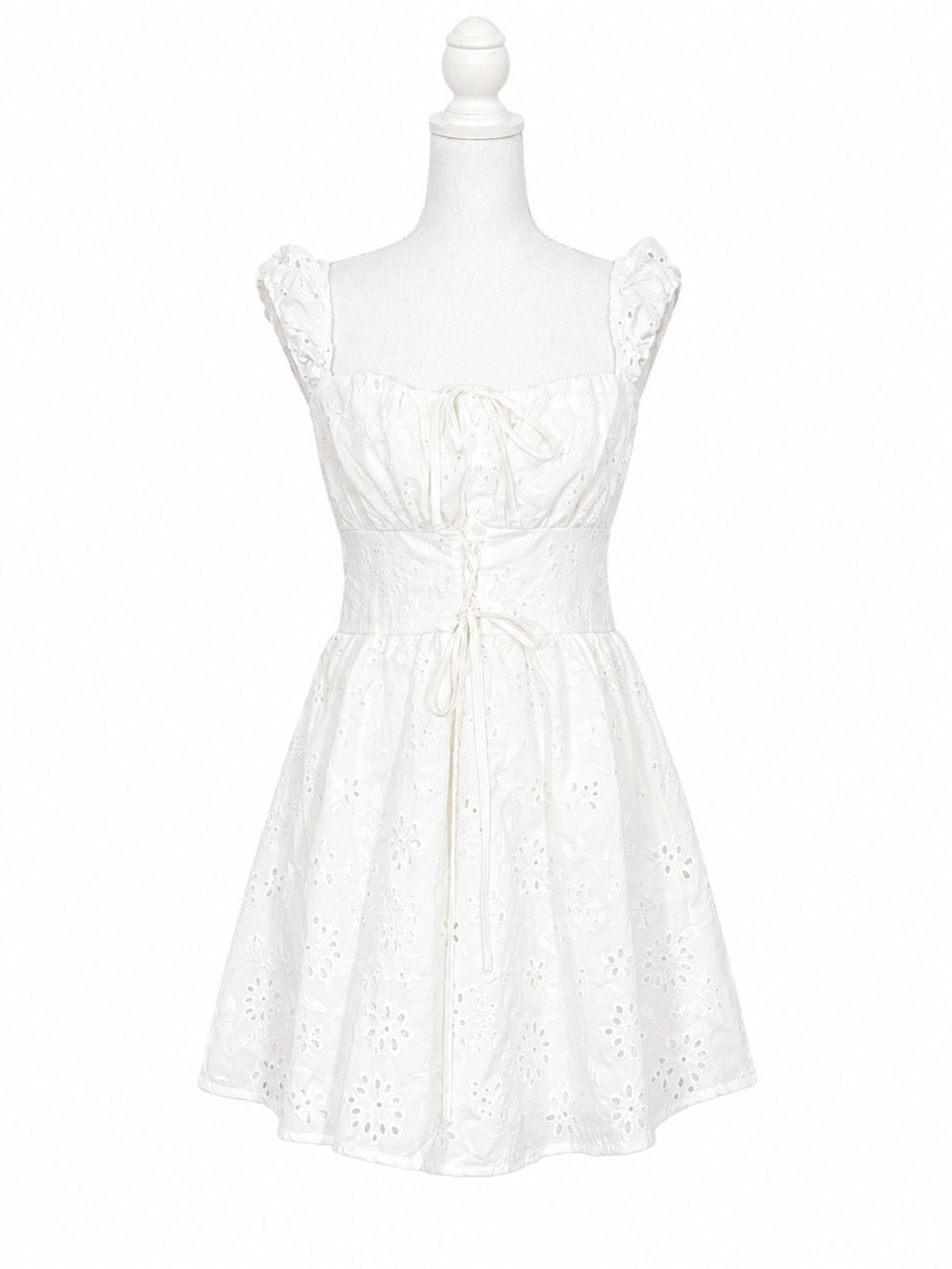 SHEIN White Eyelet Smocked Mini Dress | Cottagecore Coquette Summer Sundress L